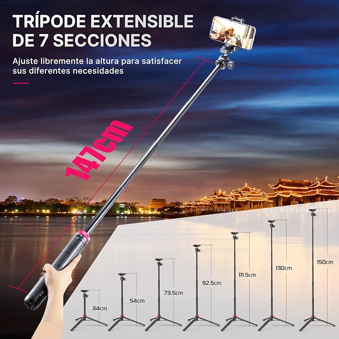 ULANZI MT-44 Extendable Phone Tripod, 360° Ball Head Camera Tripod