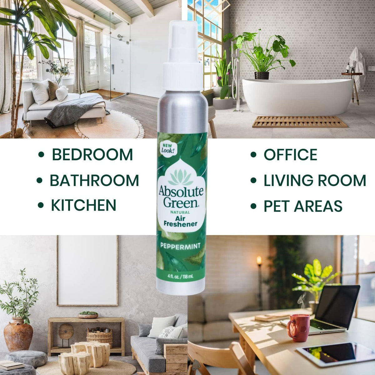 Absolute Green Air Freshener Room Spray, Covers Odors, Non-Toxic, Safe around Kids +Pets, Natural Peppermint Scent 4oz (Pack of 1)