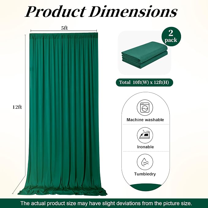 12ft x 10ft Wrinkle Free Hunter Green Backdrop Curtains