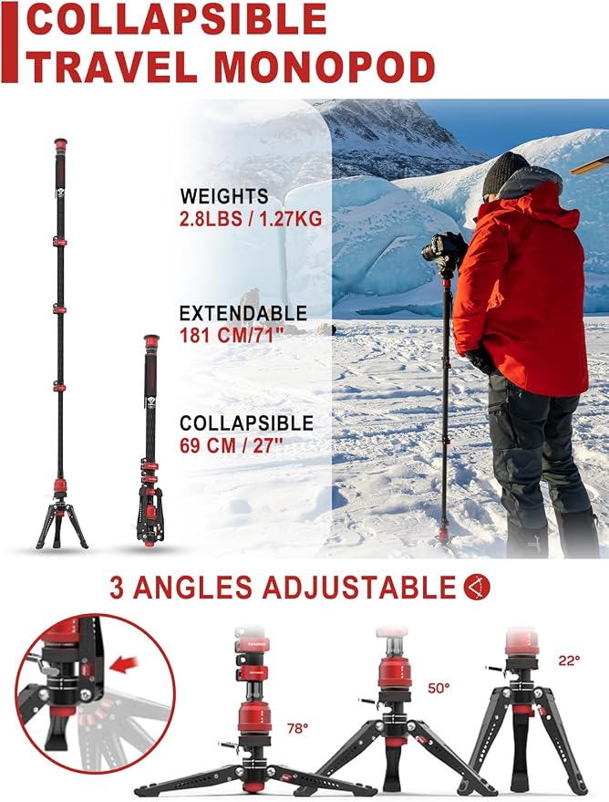 IFOOTAGE Monopod Cobra 3 C180F-P+K5S, 1/4'' & 3/8'' Quick Release Compatible