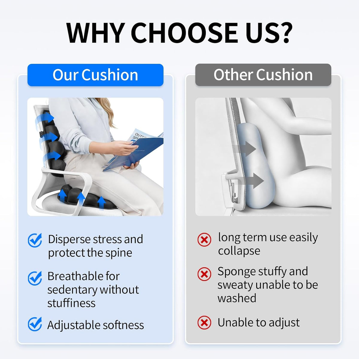 Inflatable Lumbar Support Pillow for Car & Office Chair - Tailbone Pain Relief Air Seat Cushion for Driver, Wheelchair, Airplane Seat, Travel - 17.7x14.3x2.0 Inches
