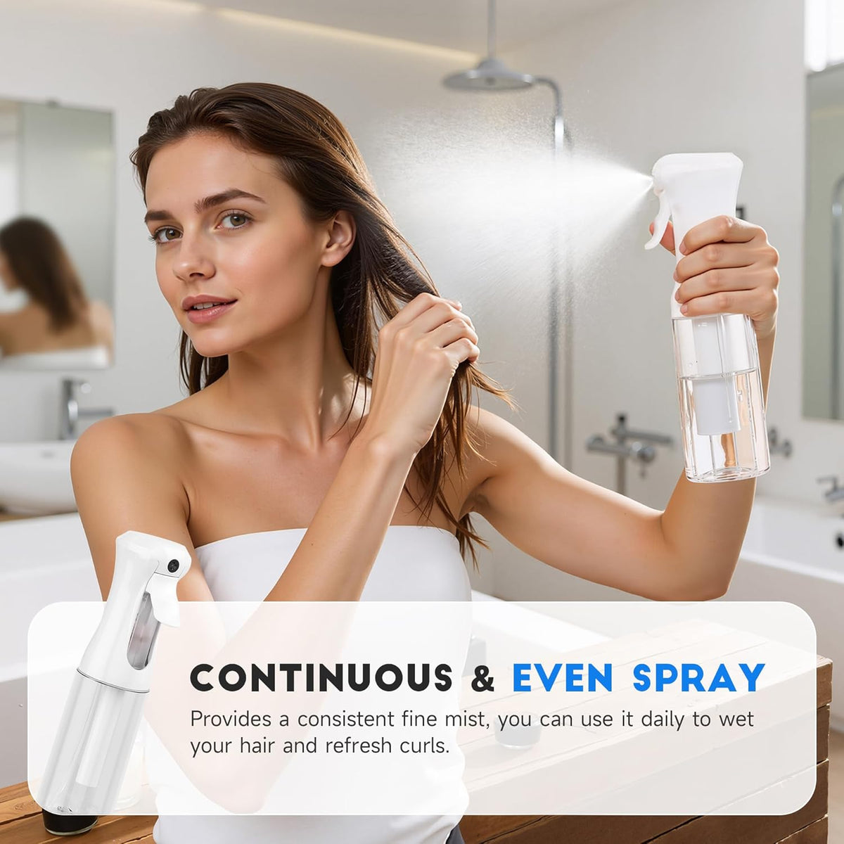Skiennix Continuous Spray Bottles - Ultra Fine Mist Refillable Sprayer for Hair, Plants & Cleaning | 6.8 OZ/200ML, White