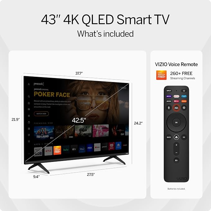 VIZIO 43-inch MQ6 Series 4K QLED HDR Smart TV w/Dolby Vision, WiFi 6E, Bluetooth Headphone Capable, AMD FreeSync & Alexa Compatibility, M43Q6M-K04, 2023 Model