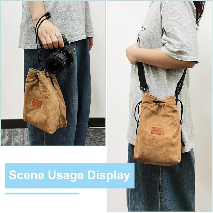 PATIKIL 6.3 x 4.3 Inch Camera Lens Pouch, S Size Drawstring Lens Case Flannel
