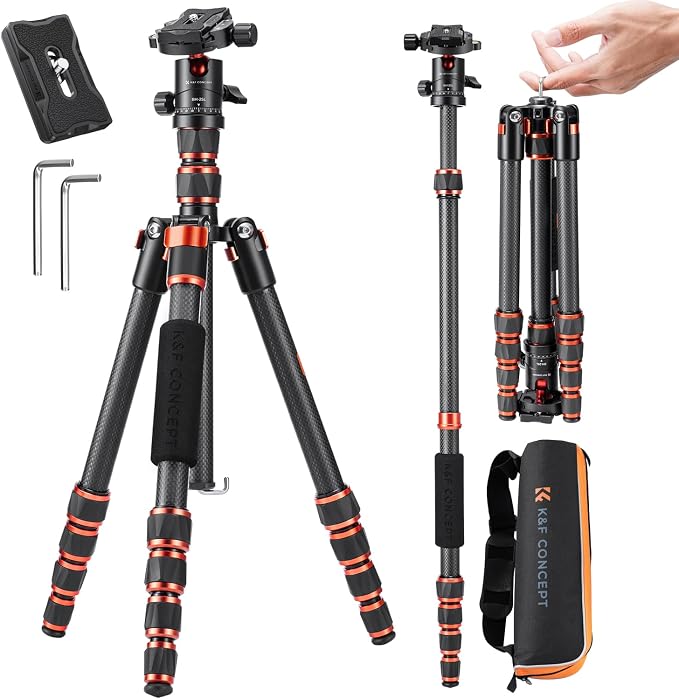 K&F Concept 60 inch Carbon Fiber Camera Tripod, Super Lightweight Compact