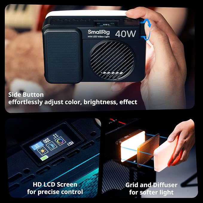 SmallRig RM 40C Mini LED RGB Video Light, 4800mAh Battery, LCD Display