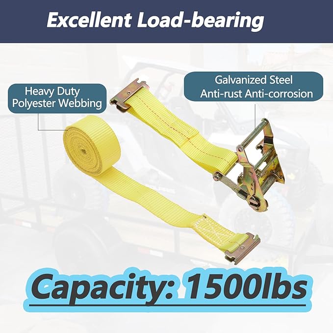 Wheel Chock Tie Down Kit 1500LBS for Trailer & Pickup Trucks - ATV, RZR, Lawn Mower, UTV Tie Down Straps -Heavy Duty Trailer Tire Straps System (2-Wheel Set)