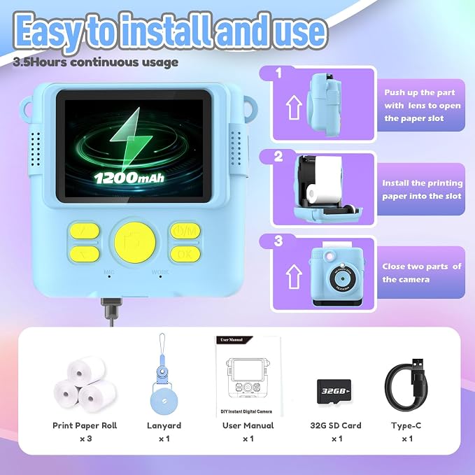ESOXOFFORE Kids Camera Instant Print, Christmas Birthday Gifts