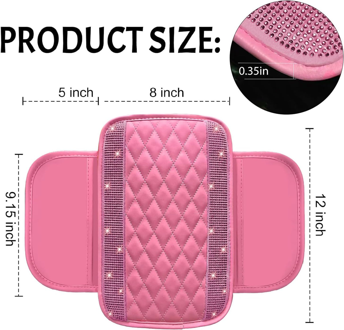 NBTEPEM Bling Pink Car Center Console Cover, Leather Car Arm Rest Cover Cushion with 2 Storage Bags, Middle Console Cover Universal Armrest Protector Pads, Pink Bling Accessories for Most Vehicles