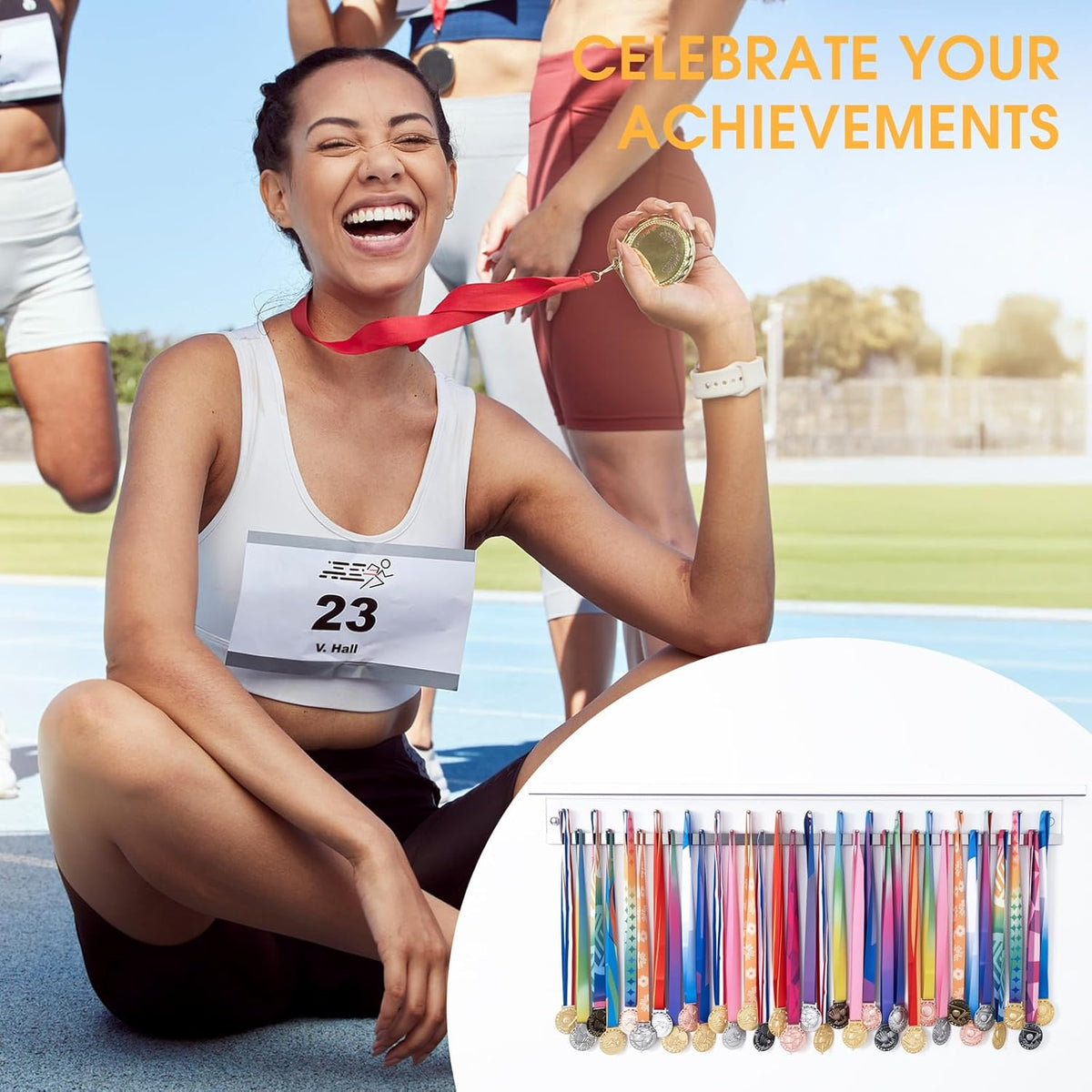 Omhuzsyo Medal Display Rack - Light Up Acrylic Trophy Shelf for Gymnastics, Running & More | Large 45.2”