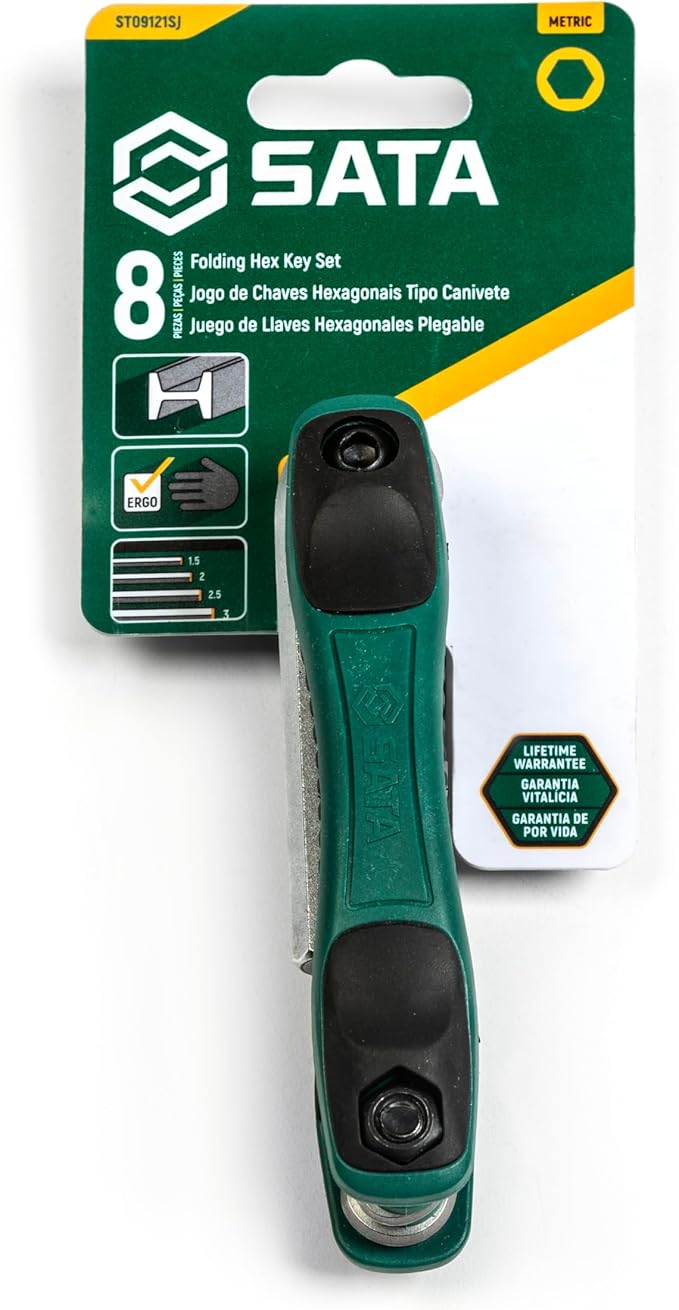 SATA 8-Piece Metric Folding Hex Key Set with Alloy Steel Construction and Ergonomic Dual Material Comfort Grip - ST09121SJ