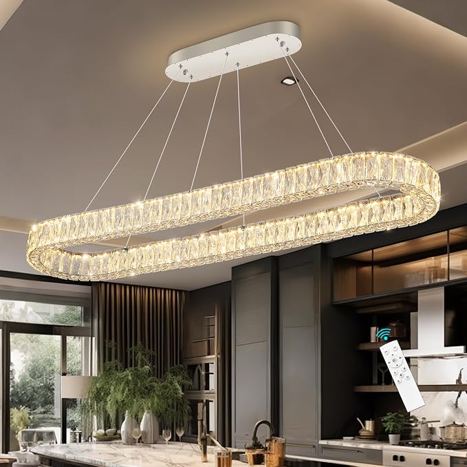 HAIXIANG Modern Crystal Chandelier Dimmable LED Long Chandeliers