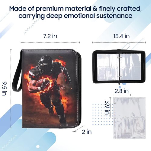 Football Card Binder - 4 Pocket Trading Card Album with 400 Pockets & 50 Removable Sleeves | Portable Gift for Kids