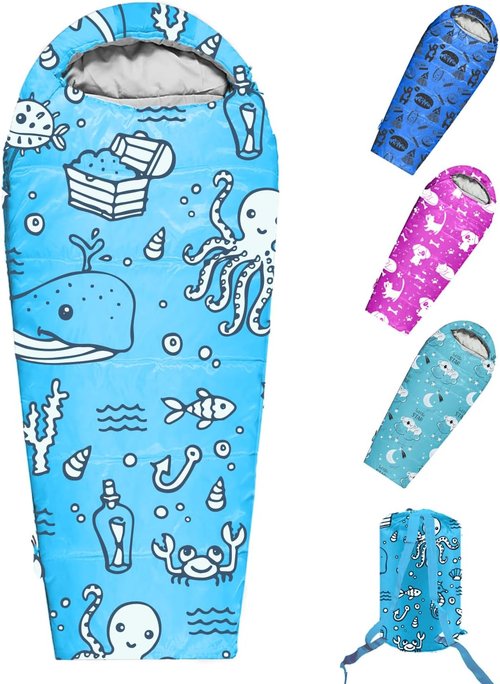 KidzAdventure Kids Sleeping Bag - Mummy Style, Lightweight, 4 Seasons, Includes Pillow Sleeve, Ideal for Camping & Sleepovers