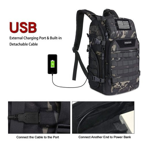 MOSISO 30L Tactical Backpack, Military Daypack 3 Day Assault Rucksack Outdoor Hiking Hunting Fishing Camping Training Shoulder Bag with USA Flag Patch & USB Charging Port, Night Camouflage