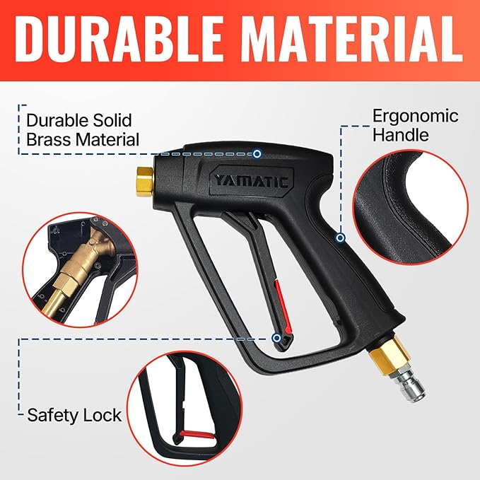 YAMATIC Pressure Washer Gun with Foam Cannon, 4000 PSI Car Washer Foam Blaster with 1/4" Quick Connect, 5 Power Washer Nozzle Tips and 4OZ Soap, 1 Liter, Pressure Washer Gun Swivel 3/8" &M22 Inlet
