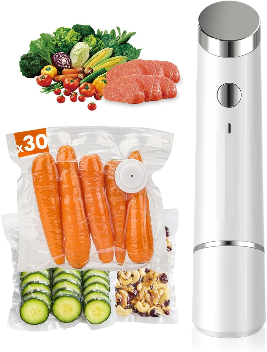 Skiennix Portable Vacuum Sealer - Powerful Handheld Food Sealer with 30 Reusable Bags | Compact & Cordless