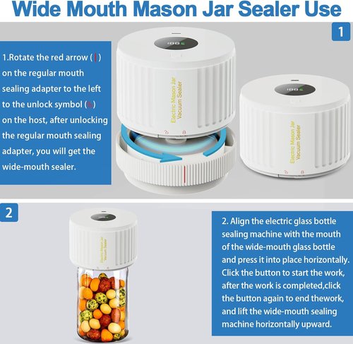LOVE MOMENT Electric Mason Jar Vacuum Sealer Kit - Ideal for Wide & Regular Mouth Jars - White