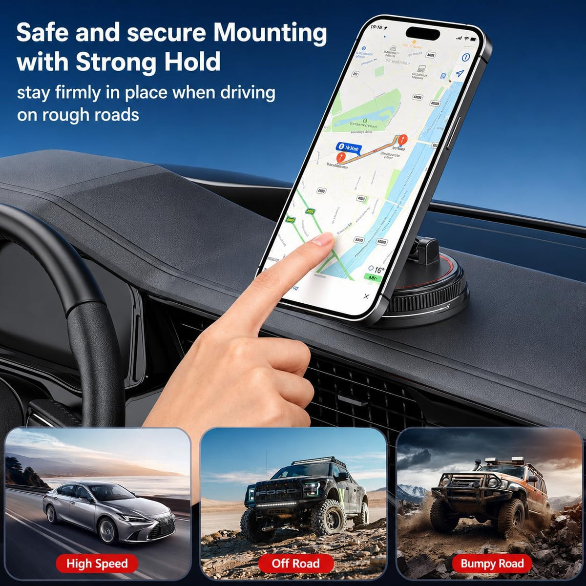 Car Phone Holder Mount for MagSafe, 108LBS Vacuum Suction&3000gf Magnetic