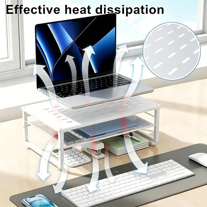 gianotter 2-Tier Metal Monitor Stand Riser, Desk Accessories & Workspace Desk