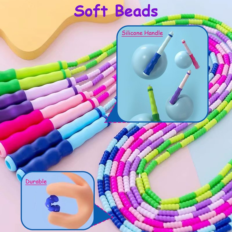 TYSISKNO 6 Pack Kids Jump Rope for Girls and Boys, Soft Beaded Jump Ropes for Kids, Adjustable Skipping Rope, Tangle-Free Segmented Rope for Kid and Women Men Adults Exercise, Keeping Fit, Training -
