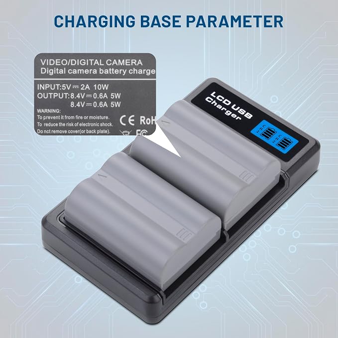 2-Pack EN-EL3e Battery with USB-C Dual Charger Compatible with Nikon D50