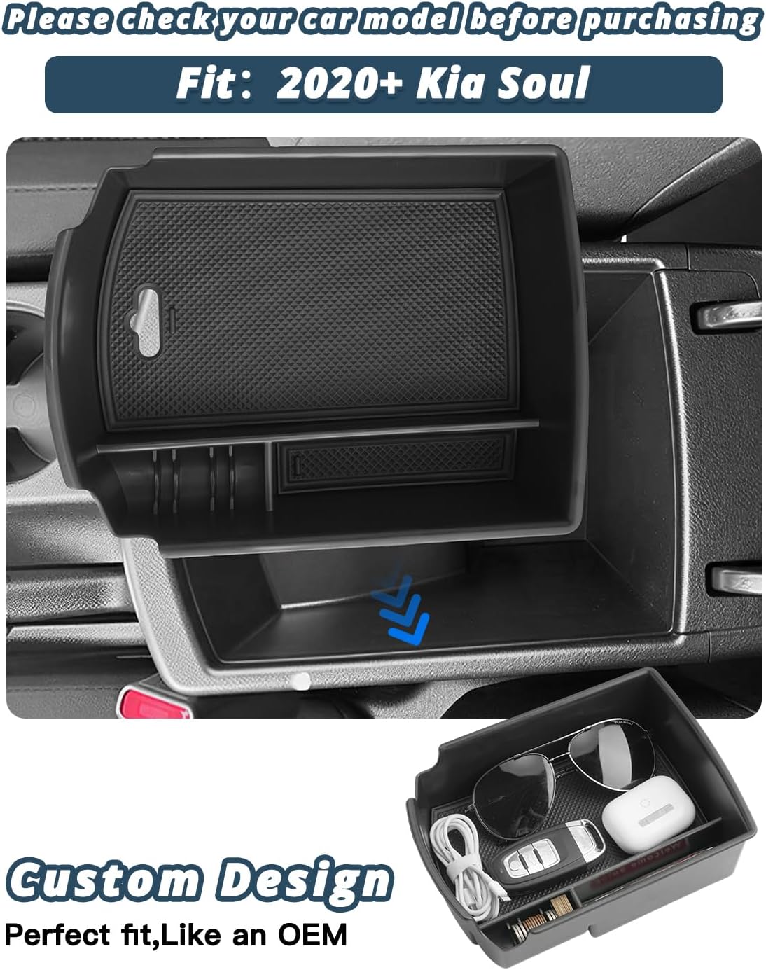 Ruiya 2025 Soul Center Console Organizer for Kia Soul 2025 Accessorie ABS Material Armrest Console Glove Tray Compatible with 2020 2021 2022 2023 2024 2025 Kia Soul LX/S/GT-Line/EX