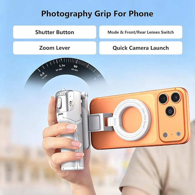 Magnetic Phone Camera Shutter Grip, Extendable Selfie Stick & Tripod Portable