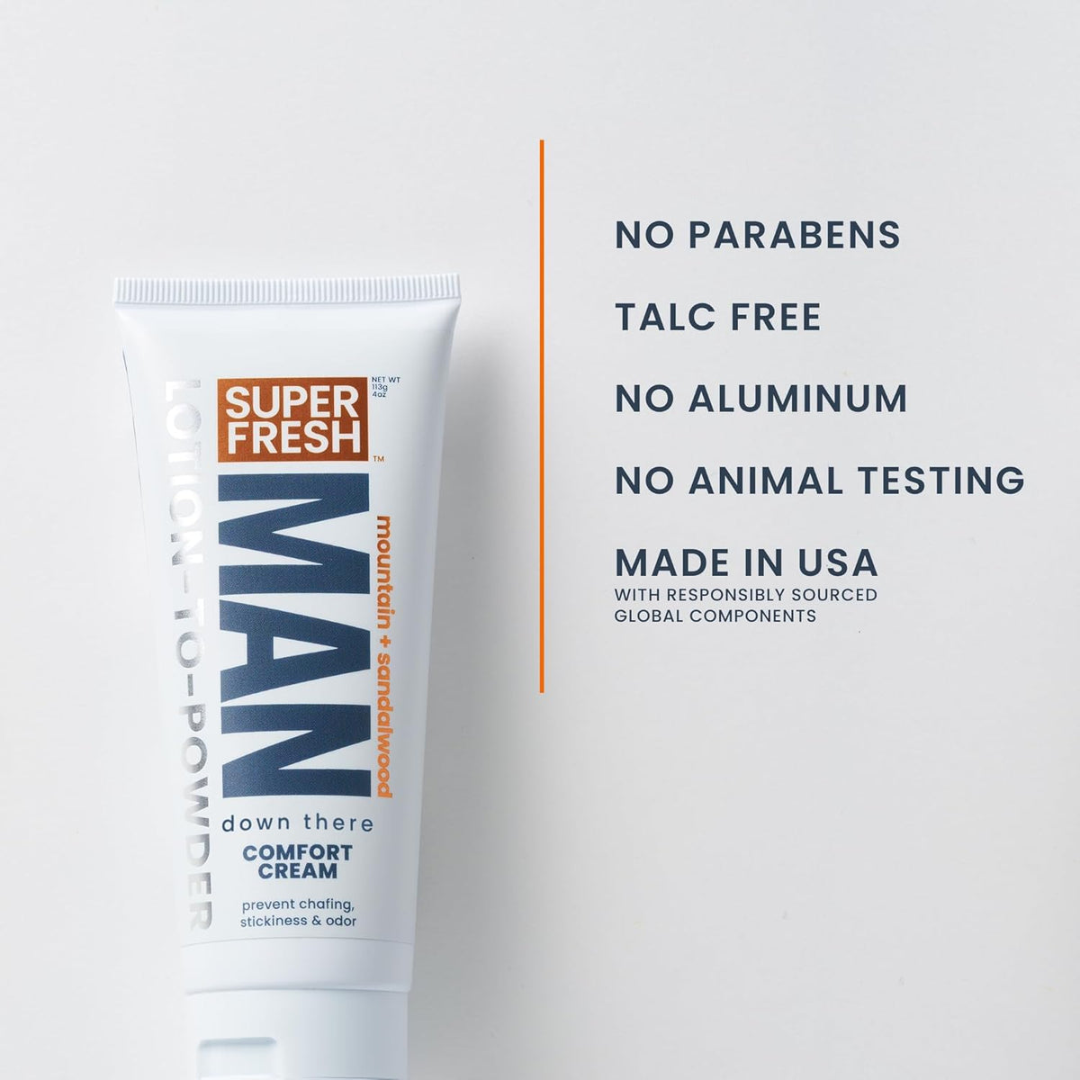Super Fresh Ball Deodorant Powder - Comfort Cream for Men | Odor Control & Chafing Relief, 4 oz