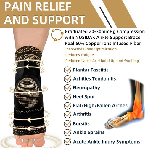 Copper Ankle Brace - Compression Sleeve with Arch Support for Plantar Fasciitis Relief | Unisex