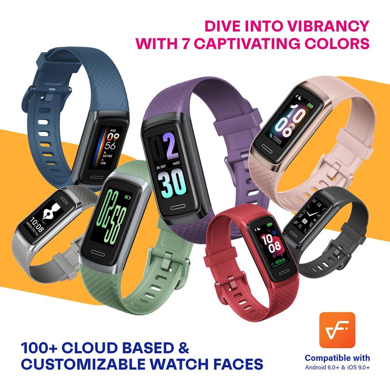 OCTANDRA Active 2 VeryFit Fitness Tracker Heart Rate SpO2 Blood Oxygen Saturation Sleep Monitor 1.05" Screen Activity Step Counter Pedometer IP68 Waterproof Smart Watches for Men Women (ID155) (Black)