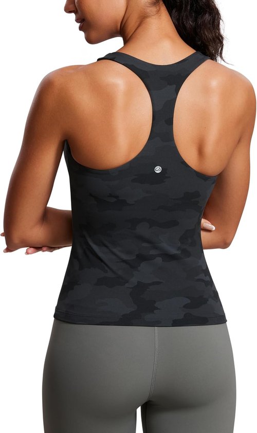 CRZ YOGA Butterluxe Racerback Tank Tops for Women - Padded Spandex Yoga Shirts with Built-In Bra