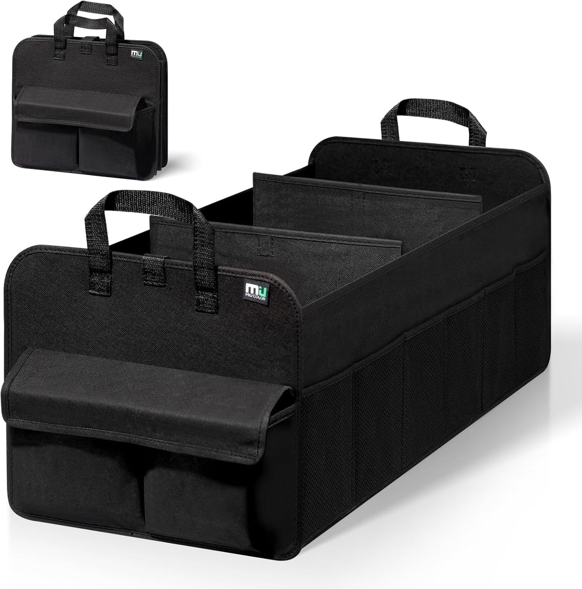 MIU COLOR Trunk Organizer for SUV, Collapsible Car Organizer with 12 Pockets, Non-Slip Bottom, Storage Organizer for Sedan, Van, Jeep, Grocery, Car Accessories, Large 3 Compartments, Black,32"×13"×12"