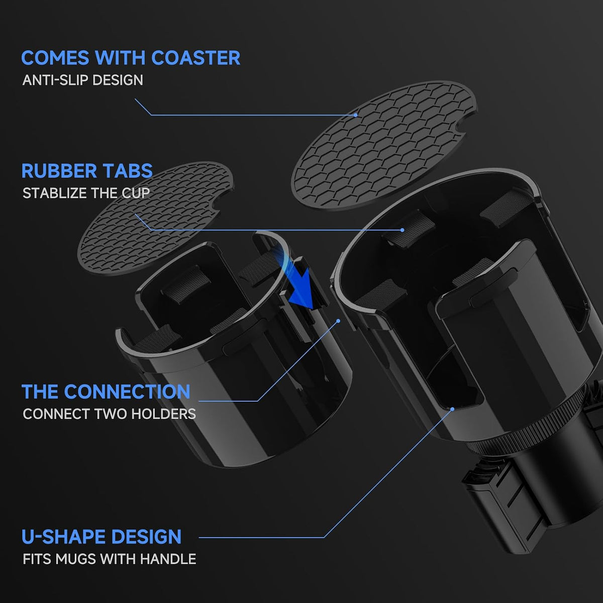 DYLEN Car Cup Holder Expander, 2 in 1 Cup Holder Adpater Extenter for Car