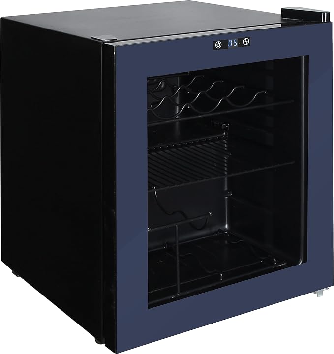 West Bend Beverage Cooler Refrigerator 15 Wine Bottle/60 Can Capacity, Glass Door, 17-Inch Wide Freestanding, Adjustable Thermostat Control, 1.6-Cu.Ft, Slate Blue