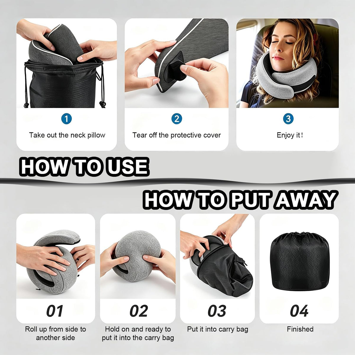 Ergonomic Airplane Pillow and Airplane Foot Hammock, Ultra Portable Neck Pillow with 360° Head Support, Portable Travel Foot Rest with Adjustable Strap, Includes Eye Mask & Ear Plugs, for Flight, Car