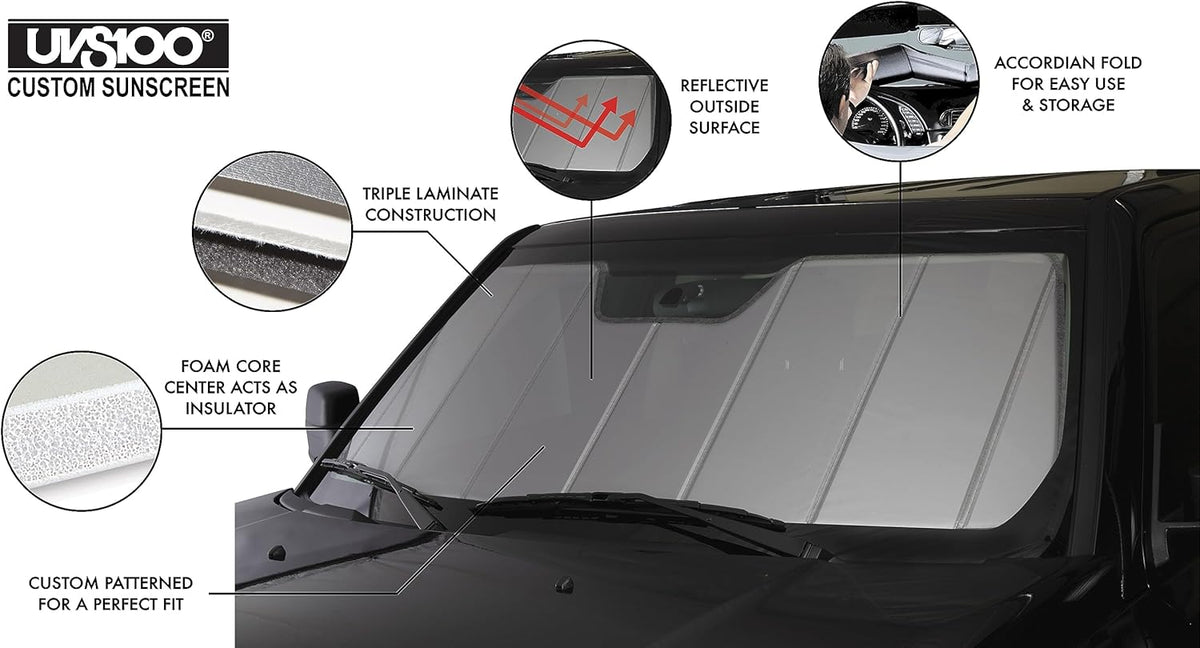 Covercraft UVS100 Custom Windshield Sunscreen for 2021-2026 Ford F-150 &amp; 2022-2026 F-150 Lightning Pro/STX/XLT - Silver