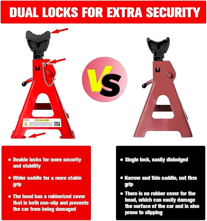 YATOINTO Jack Stands 3 Ton (6,600 LBs), 11.22"-16.54" Adjustable with Double Pin Locking for Reinforced Safety. Car Jack Stand with Extra Rubber Pads for Trucks, Home,Garage,Lifting,1 Pair Red