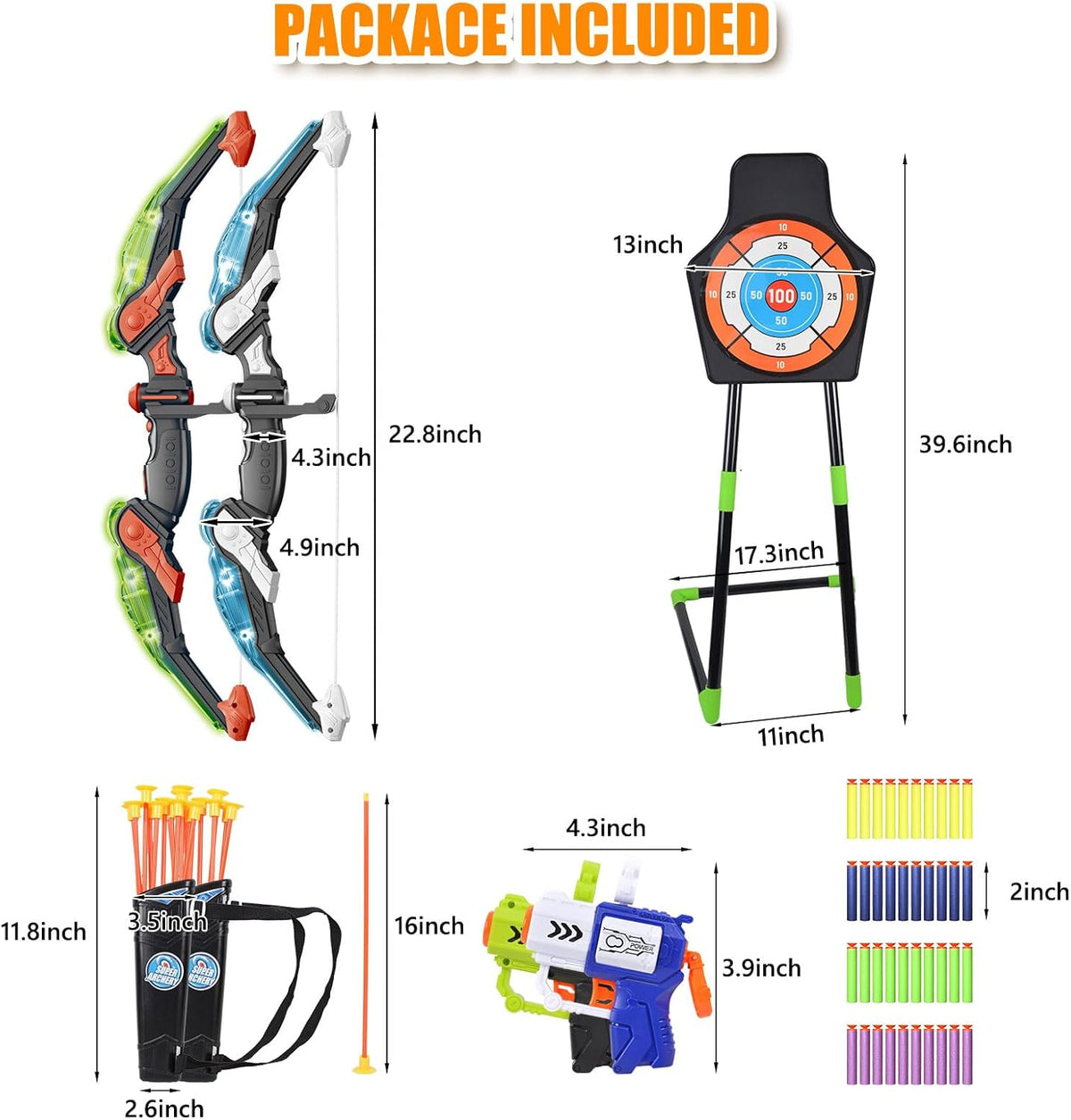 Skiennix Bow and Arrow Set - LED Light-Up Toy for Kids 4-12 | Includes 20 Suction Cup Arrows & Target