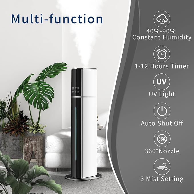 Ultrasonic Cool Mist Humidifier for Large Room Bedroom, Top Fill Humidifier(9L/2.38Gals) for Baby Adults, Smart & Remote Control, Last 60 Hours