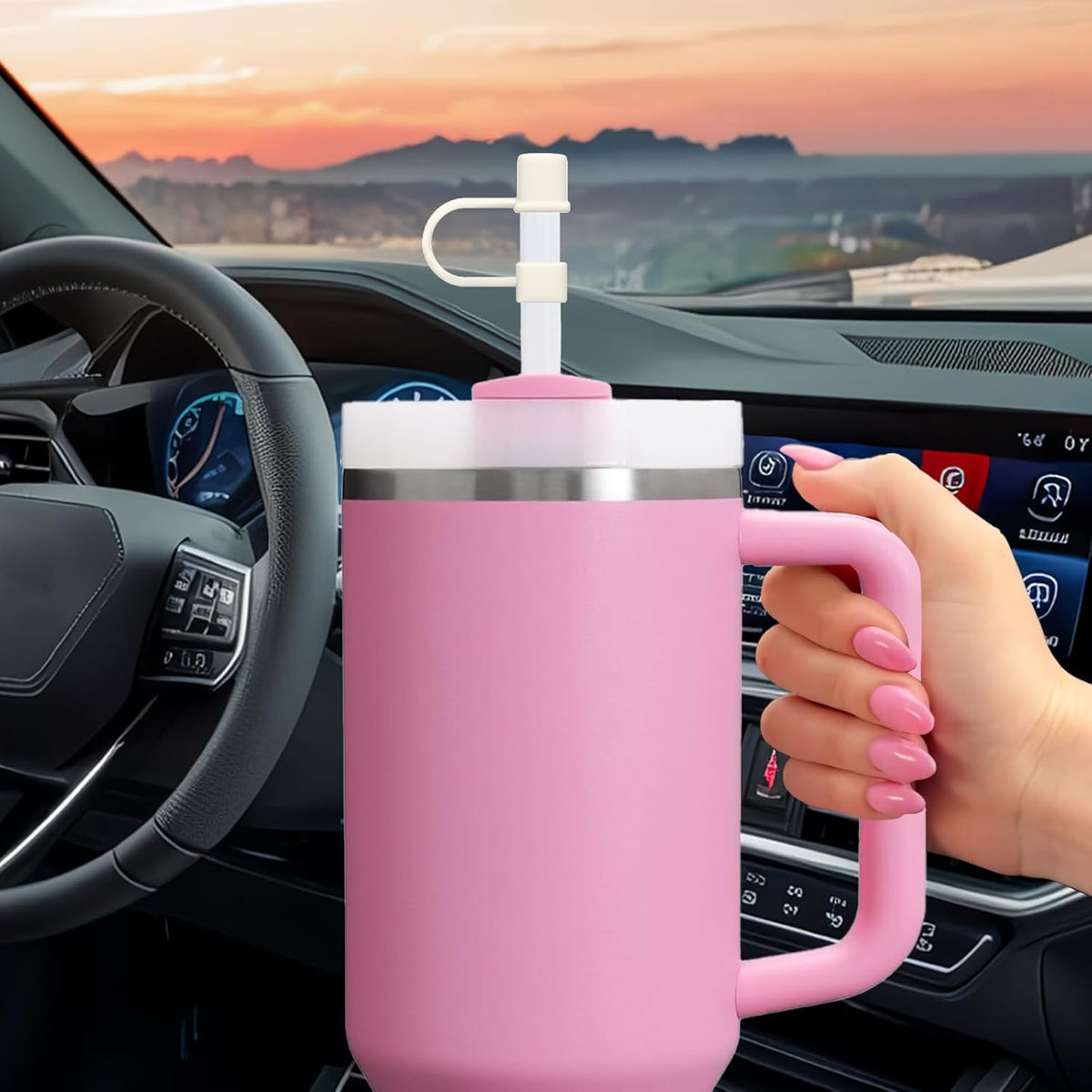 Stanley 7-Piece Straw Cover Cap Set | Silicone Straw Toppers for 40 & 30oz Tumblers - White & Grey