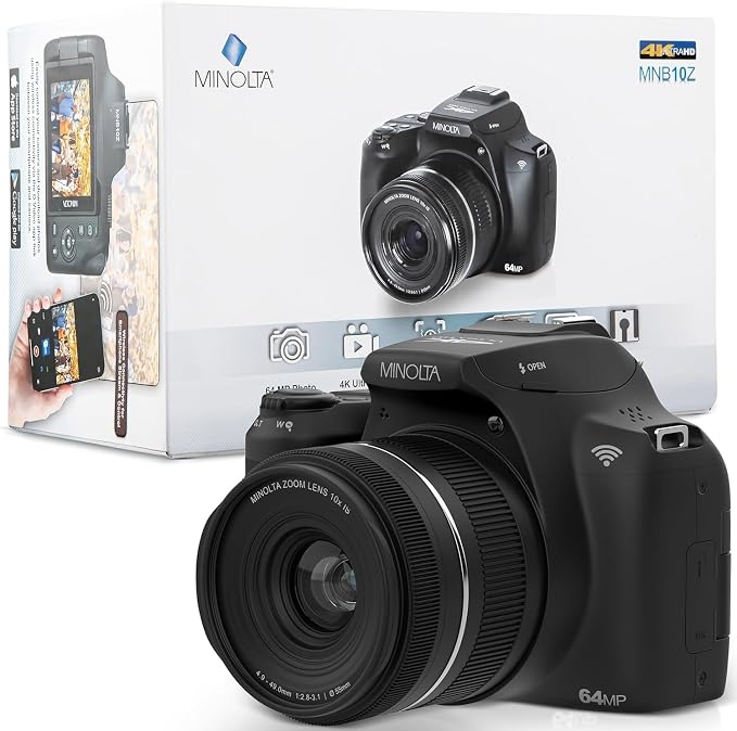 Minolta 64MP Digital Camera – 10x Optical Zoom, 4K Ultra HD Video, Macro