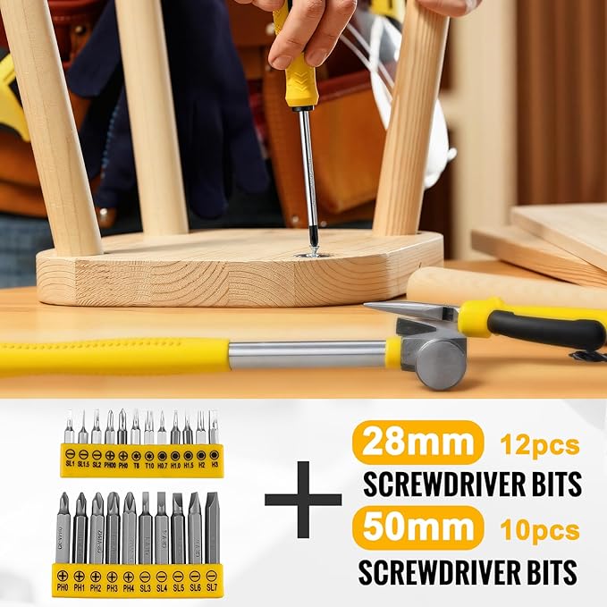 TLGREEN 101 Pcs 8V Cordless Drill and Tool Set,USB-C Rechargeable Power Tool Kit with Brushless Motor & Fast Charge,Lightweight Home Tool Kit for DIY,Repair,and Maintenance with Storage Case（Yellow)