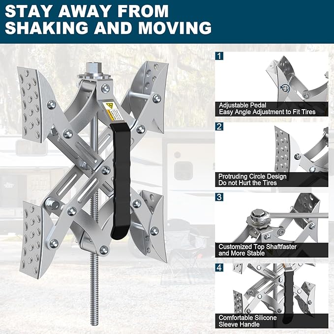 RV X Chocks Wheel Stabilizer for Travel Trailers, 2 Pack RV X-Shaped Wheel Chocks Open 2'' to 10'', Camper RV Tire Chock Stabilizers Locking Chock with Wrench for Travel Trailer Accessories