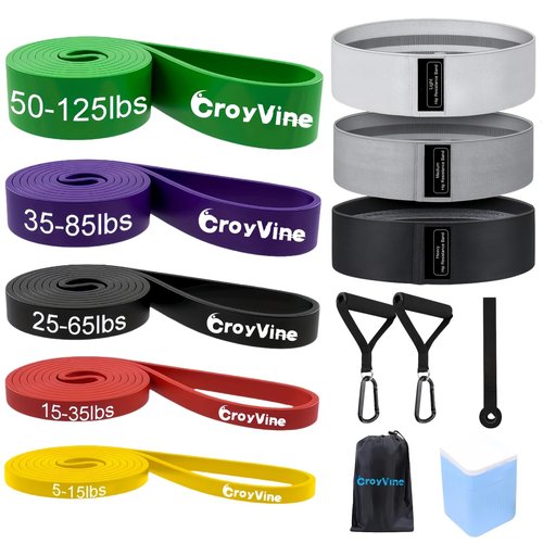 CroyVine Pull Up Bands Resistance Bands Set for Working Out,8 PC Long Exercise Bands & Fabric Booty Bands for Training Hip Thigh Glute Fitness,Home Workouts,Physical Therapy for Men Women