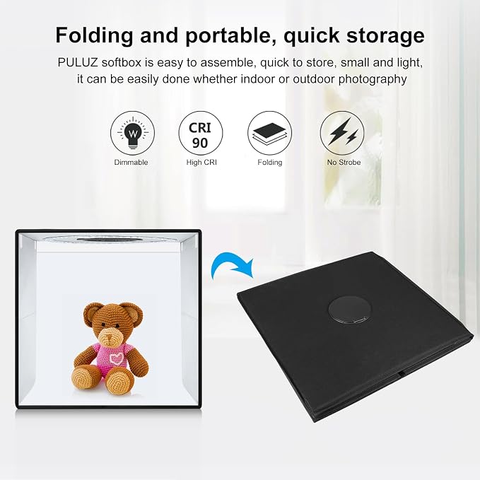 Photo Box 20" x 20" Portable 20W PD Type-C Ring Light Studio Box Quick Install