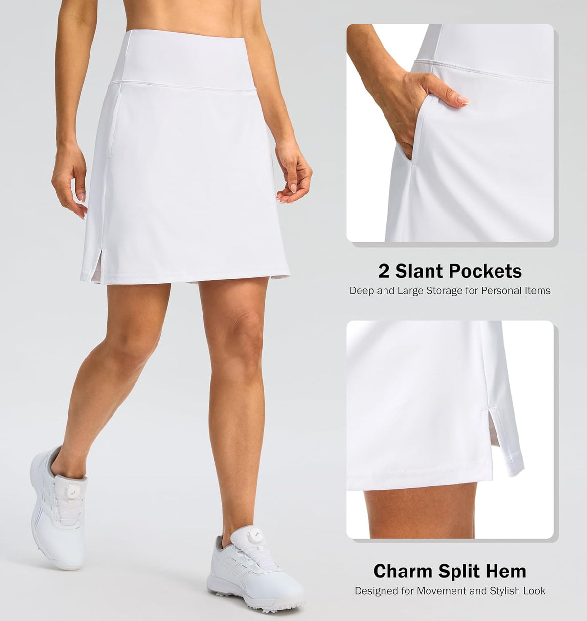 SANTINY Women's 18" Athletic Skorts - High Waist Tennis & Golf Skirt with 3 Pockets for Summer Travel