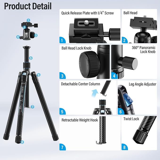 SIRUI 60" Carbon Fiber Tripod for Camera