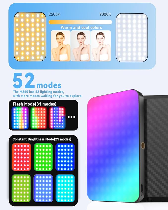 5000 mAh Portable Selfie Light for iPhone: RGB Rechargeable Phone Fill Lights