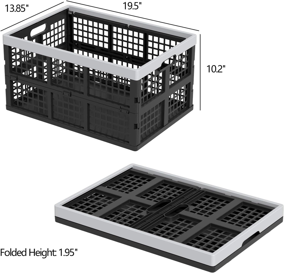 42L Collapsible Milk Crates, 4 Packs Foldable Storage Bins | Heavy-Duty Plastic Stackable Basket Crate, Black Folding Crate for Garage, Car, Pantry Storage